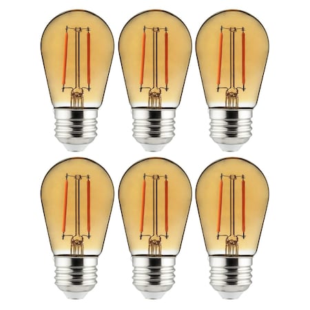 Sunlite LED S14 String Light Bulb, 2W 25W=, Medium E26 Base, Transparent, Dimmable, UL Listed, Amber, 6PK 40971-NS